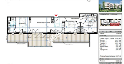 Appartement Attique Merignac 4 pieces 80.67 m2 avec Terrasse