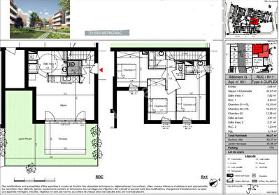 Appartement duplex Merignac 4 pieces 80 m2 avec jardin