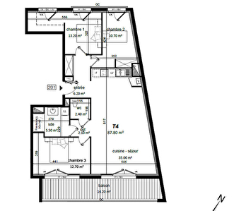 Appartement T4 Bourg Plerin avec 2 places de parking