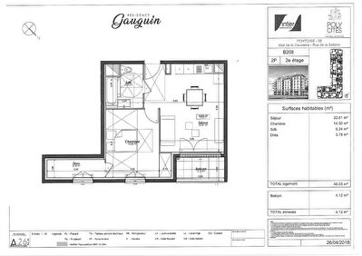 Appartement Pontoise 2 pieces 46.03 m2