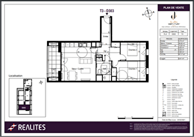 Appartement 3 pieces neuf avec balcon
