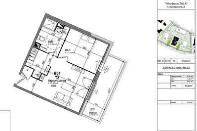 Mondeville, dans residence de 2019, F2 de 41,77m2 avec balcon