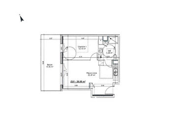 Proche centre ville Mondeville F2 neuf de 39.95 m2
