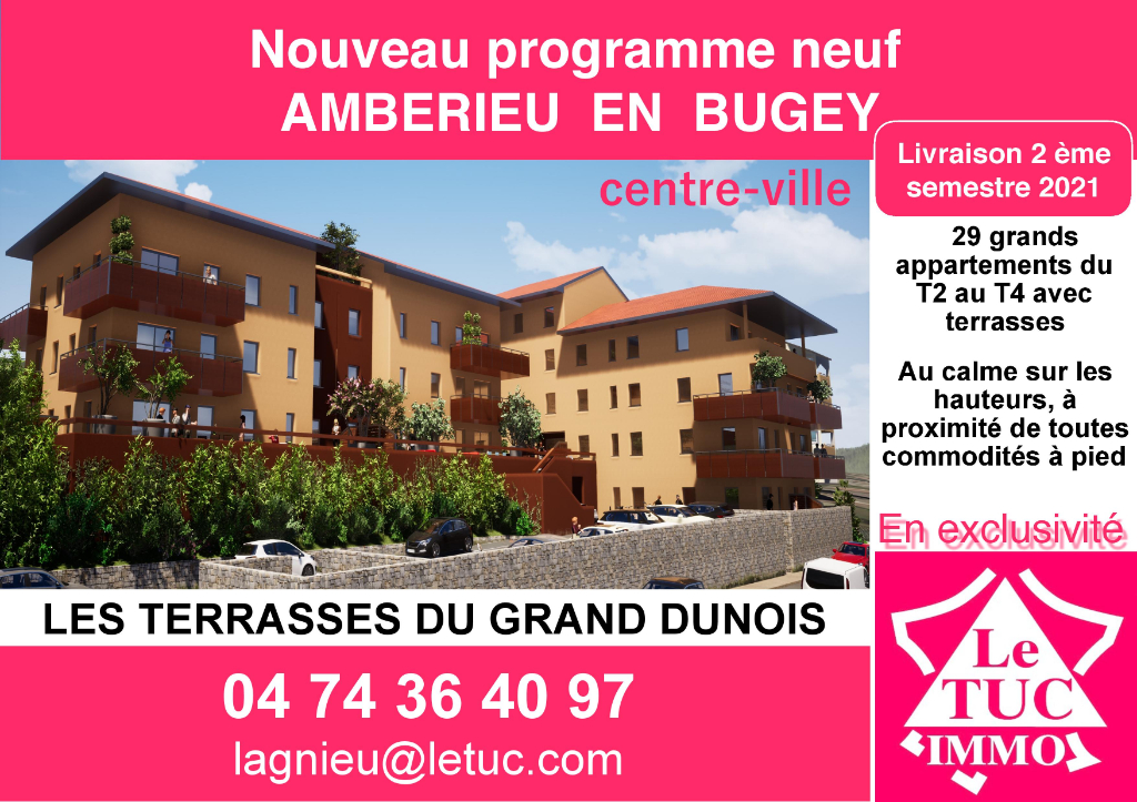 AMBERIEU EN BUGEY CENTRE - Appt T2 neuf de 58 m2 avec terrasse AMBERIEU EN BUGEY CENTRE - Appt T2 neuf de 58 m2 avec terrasse