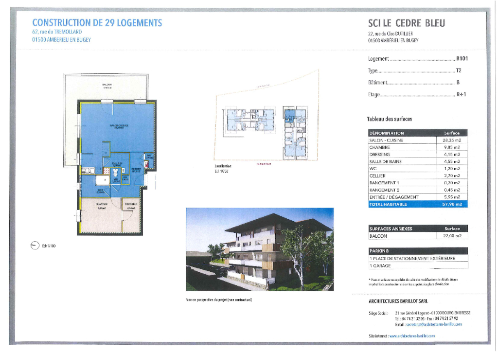 AMBERIEU EN BUGEY CENTRE - Appt T2 neuf de 58 m2 avec balcon AMBERIEU EN BUGEY CENTRE - Appt T2 neuf de 58 m2 avec balcon