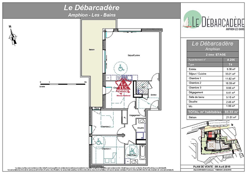 Publier, Le Débarcadère, Appartement de standing T4 A206, 85,63m2 Publier, Le Débarcadère, Appartement de standing T4 A206, 85,63m2
