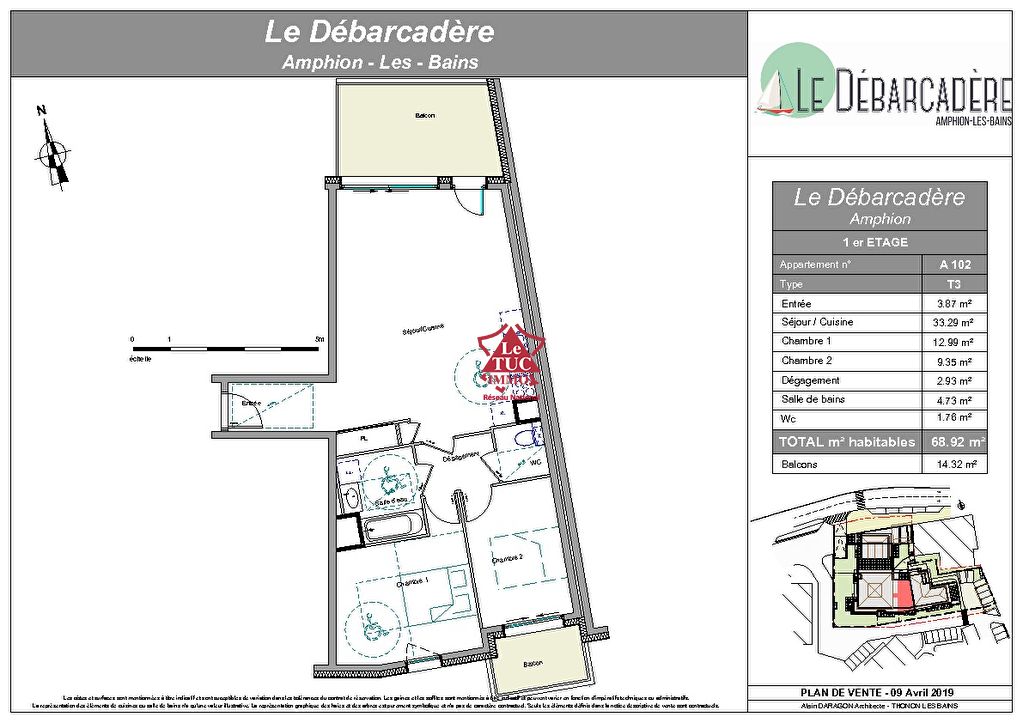 Publier, Le Débarcadère, Appartement de standing T3 A102, 69,57m2 Publier, Le Débarcadère, Appartement de standing T3 A102, 69,57m2